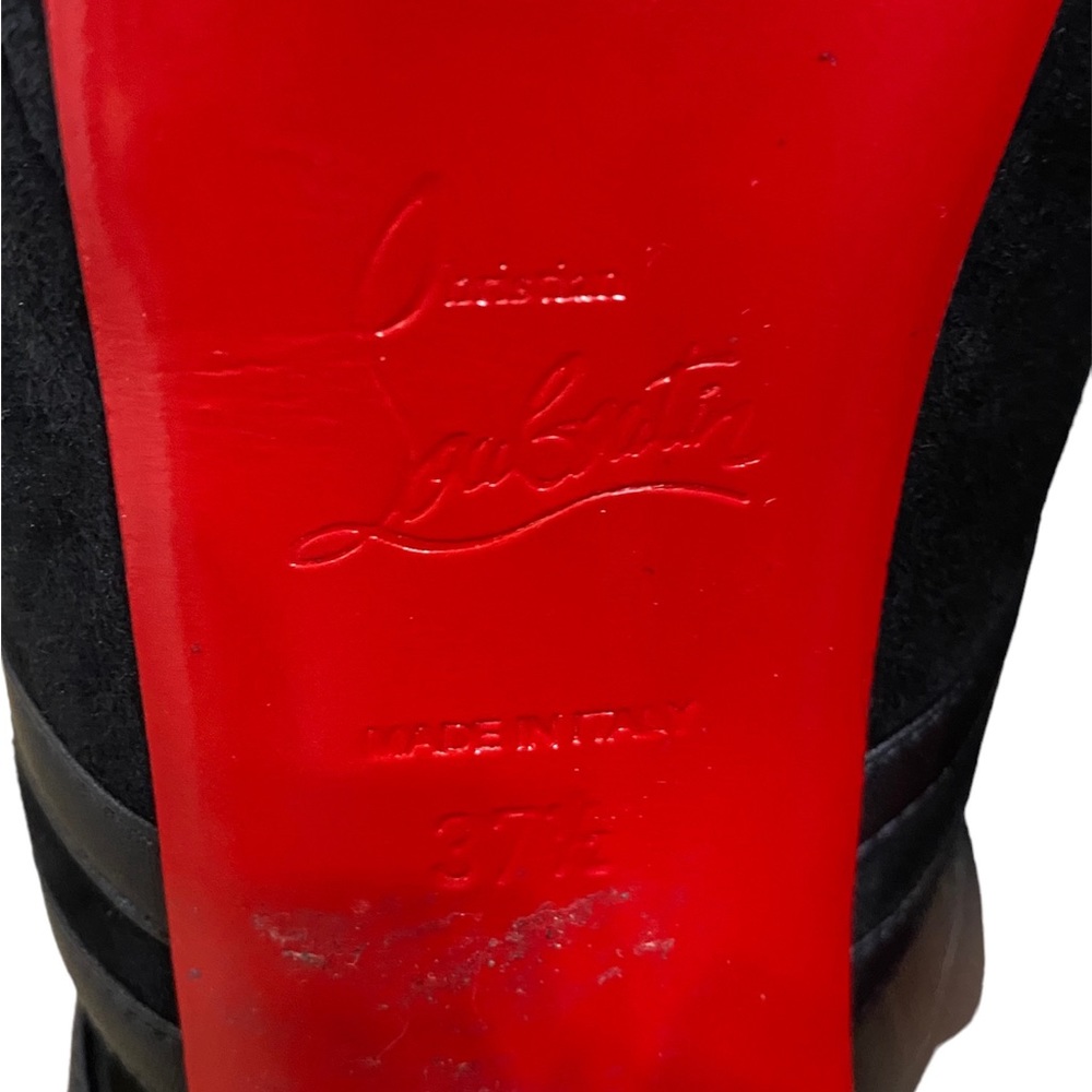 Christian Louboutin Commandanta Suede/Mesh Peep-Toe Red Sole Black Booties - Picture 7 of 11